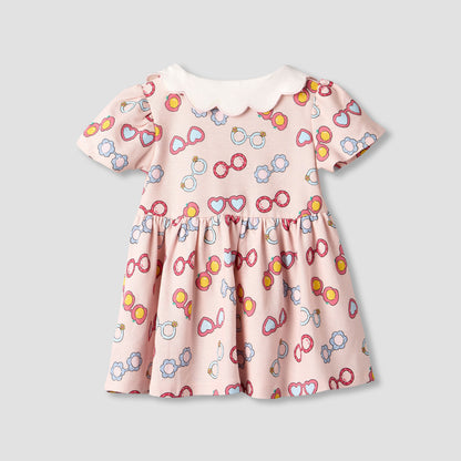 Juniors Peter Pan Collar Short Sleeves A-line Dress with Heart Print