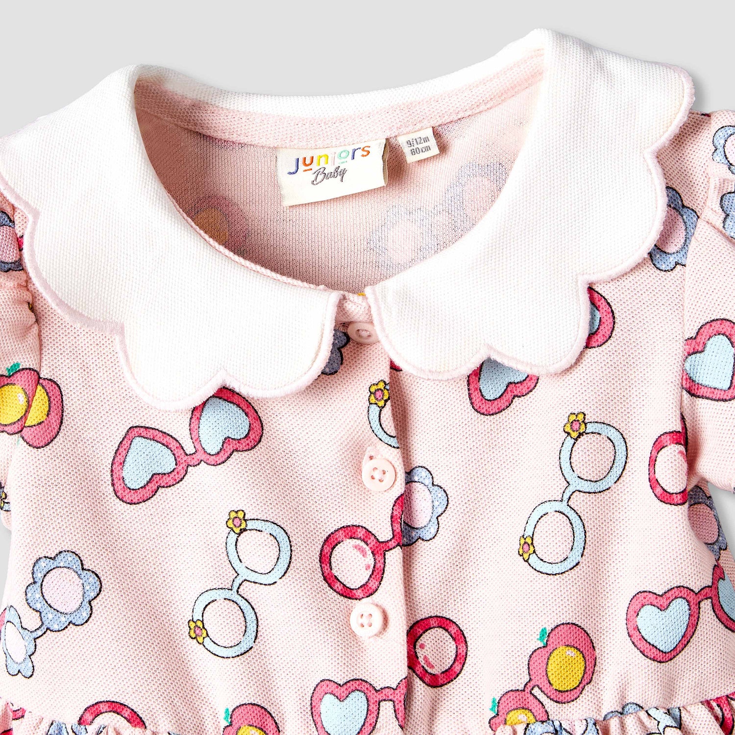 Juniors Peter Pan Collar Short Sleeves A-line Dress with Heart Print