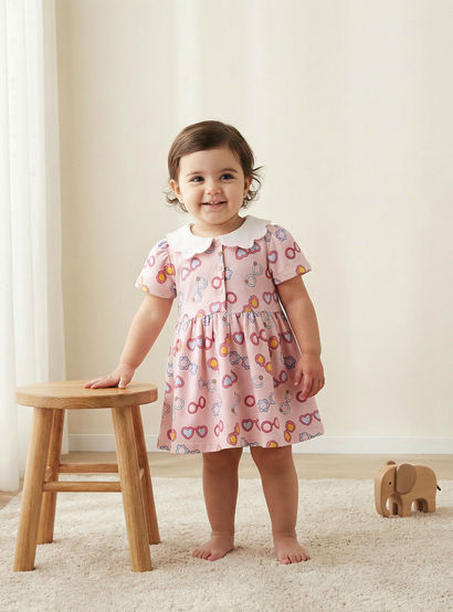 Juniors Peter Pan Collar Short Sleeves A-line Dress with Heart Print-baby-girls-clothing-dressesandjumpsuits-image-2