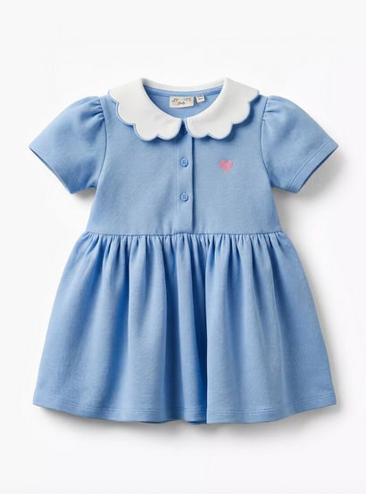 Juniors Scallop Collar Short Sleeves A-line Dress with Heart Embroidery-baby-girls-clothing-dressesandjumpsuits-image-2