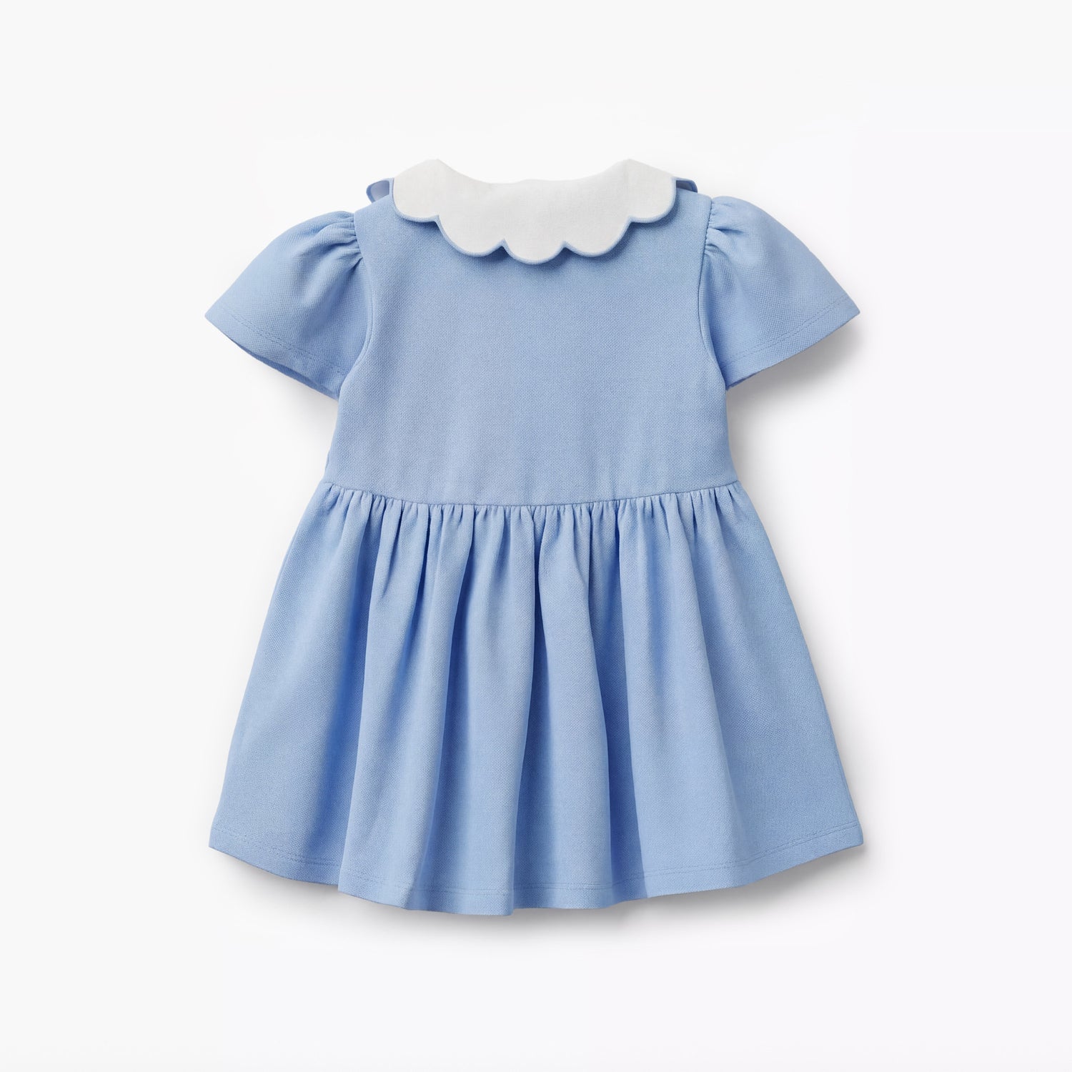 Juniors Scallop Collar Short Sleeves A-line Dress with Heart Embroidery