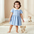 Juniors Scallop Collar Short Sleeves A-line Dress with Heart Embroidery - Blue / 18-24 mths