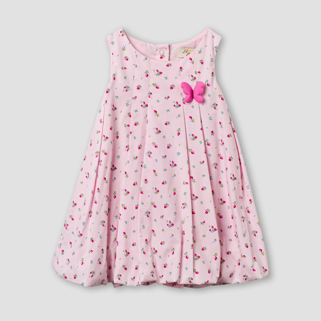 Juniors Round Neck Sleeveless A-line Dress with Floral Print