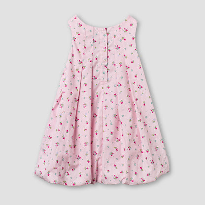 Juniors Round Neck Sleeveless A-line Dress with Floral Print