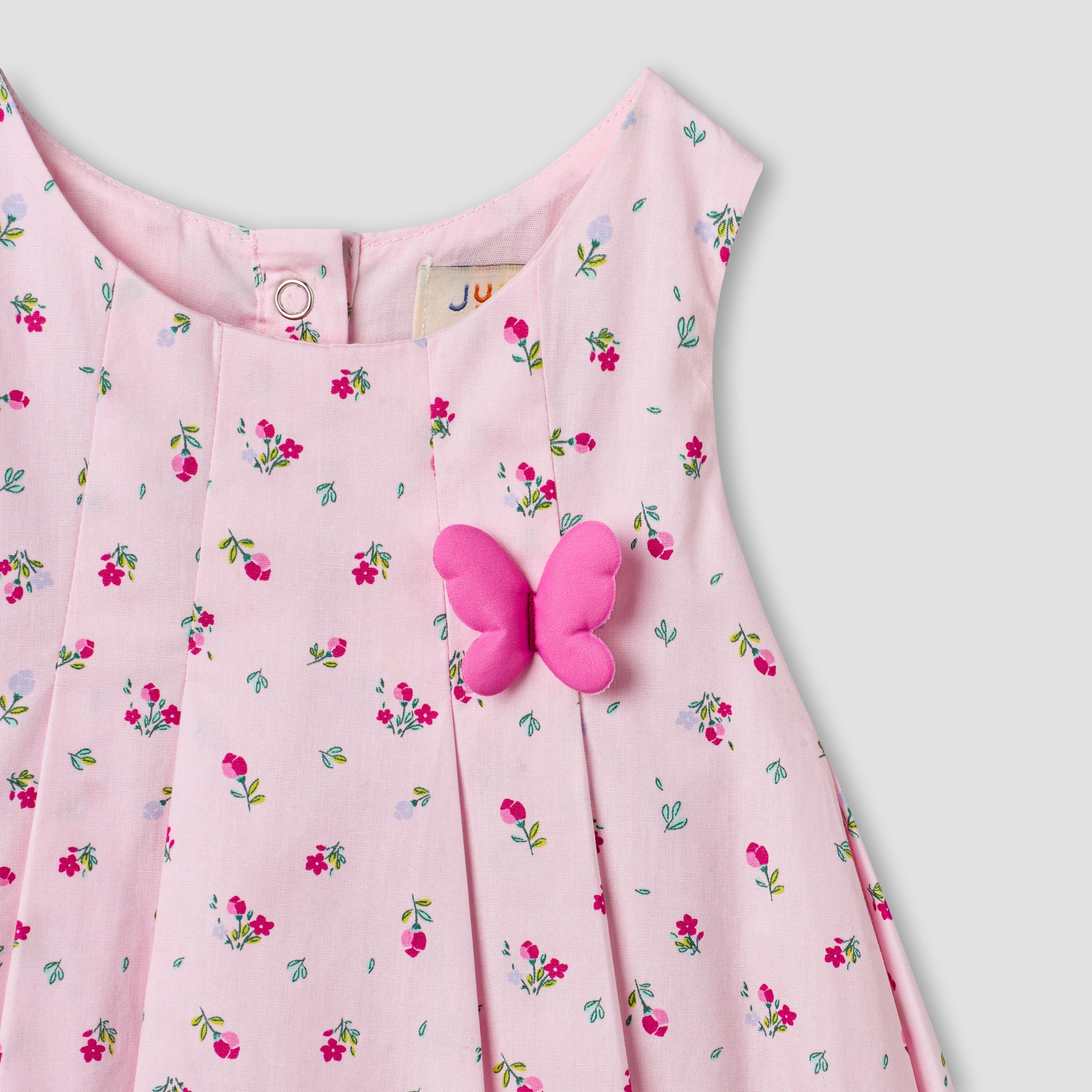 Juniors Round Neck Sleeveless A-line Dress with Floral Print