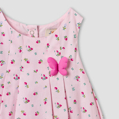 Juniors Round Neck Sleeveless A-line Dress with Floral Print