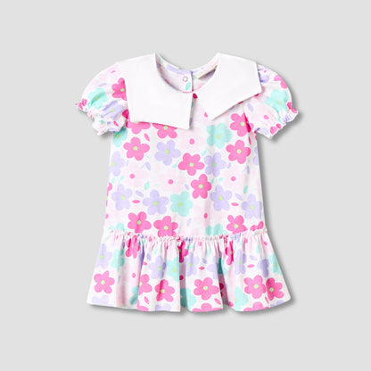 Pack of 2 Juniors Short Sleeves Drop Waist Dress with Floral Print