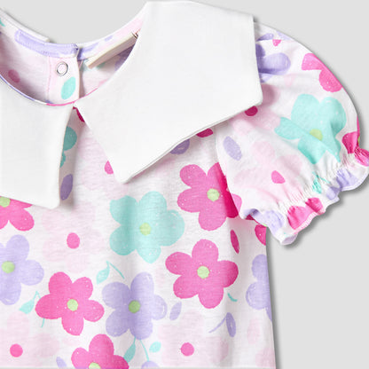Pack of 2 Juniors Short Sleeves Drop Waist Dress with Floral Print