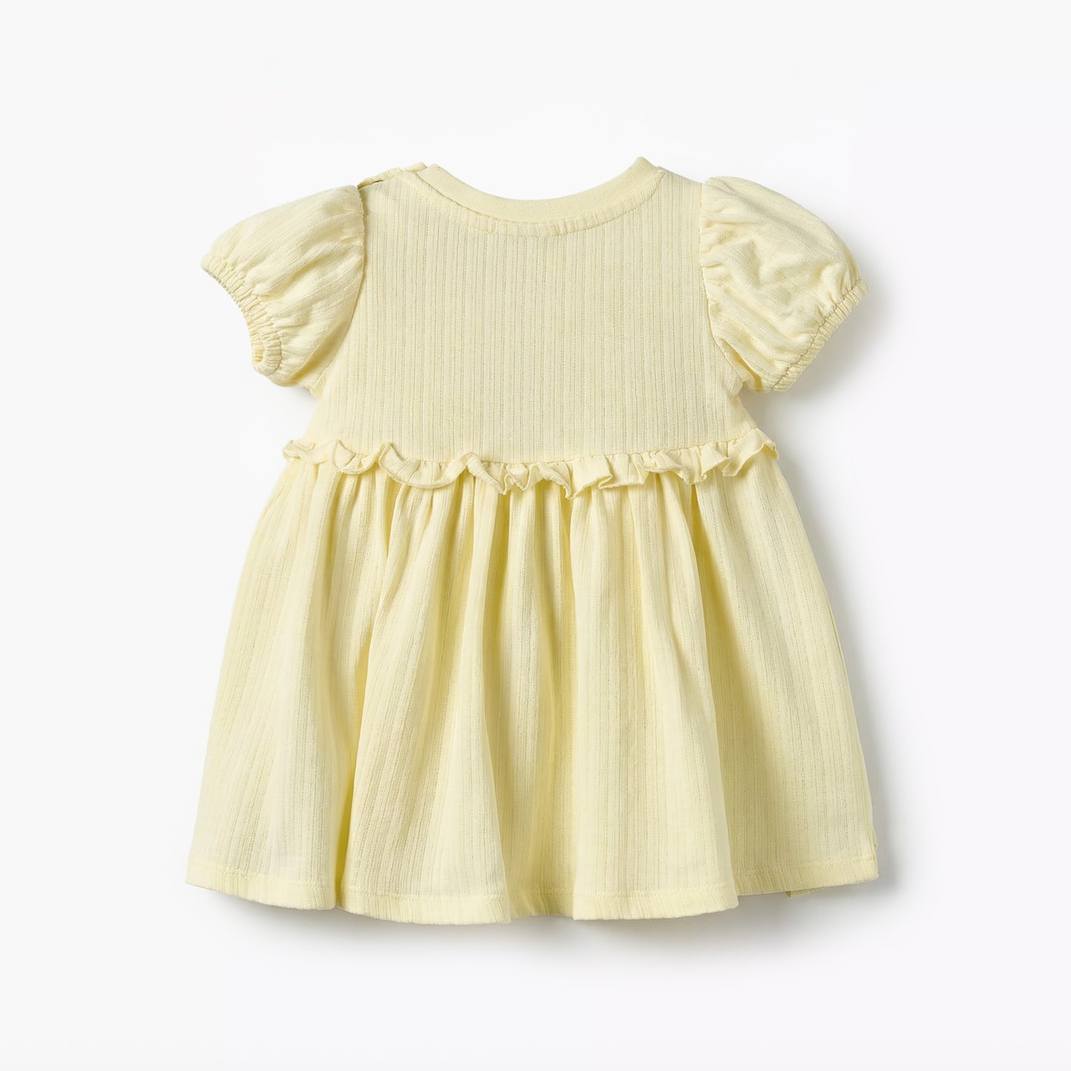 Juniors Round Neck Short Sleeves A-line Dress with Ruffle Detail