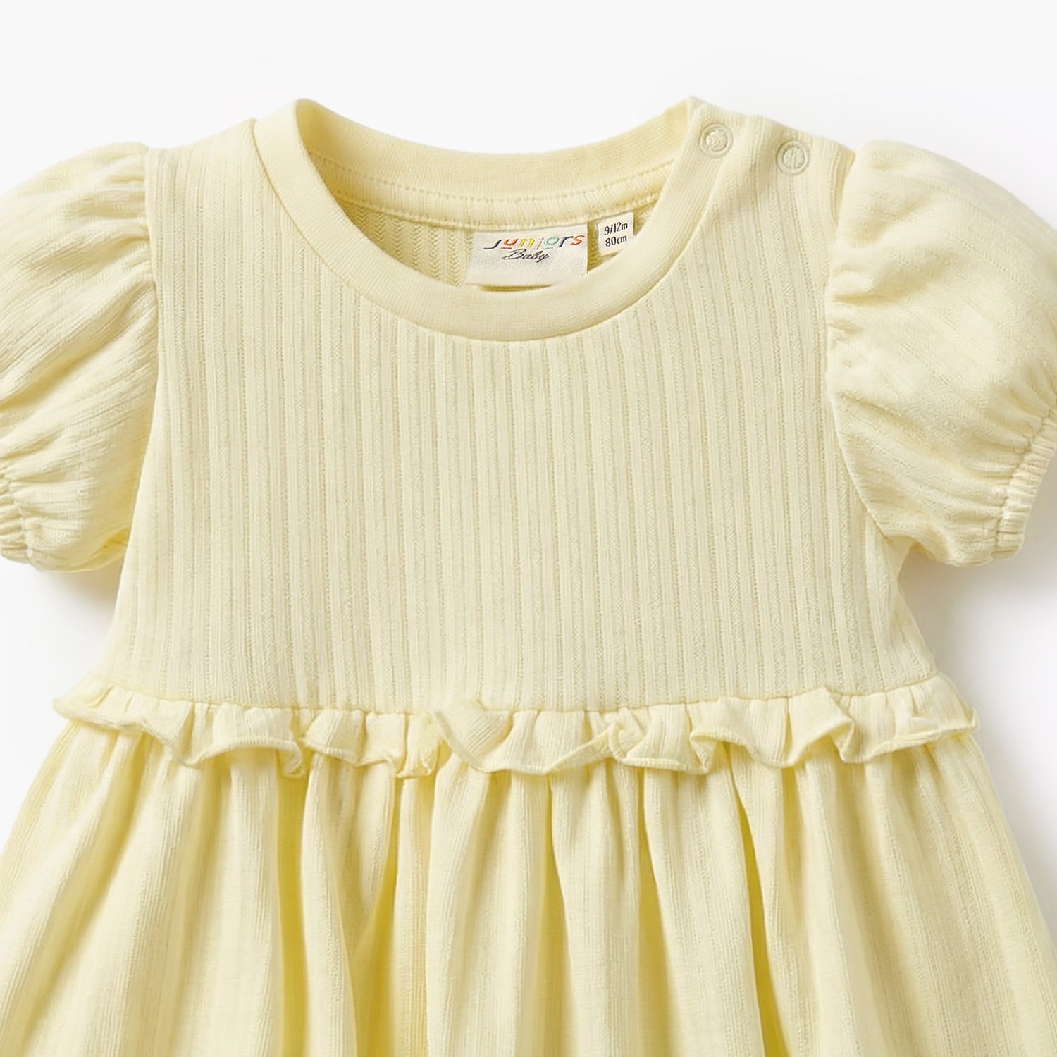 Juniors Round Neck Short Sleeves A-line Dress with Ruffle Detail