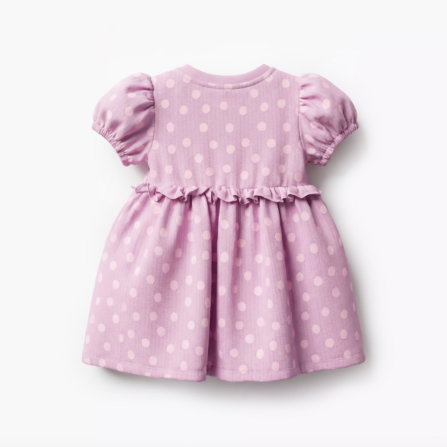 Juniors Round Neck Short Sleeves A-line Dress with Polka Dot Print