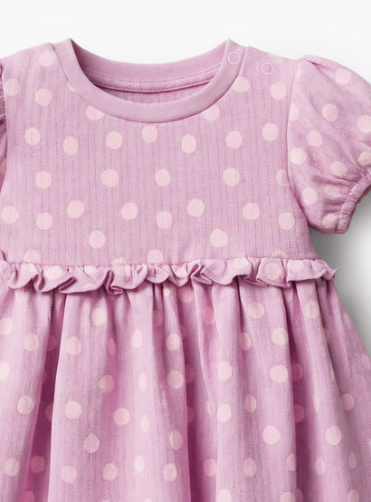Juniors Round Neck Short Sleeves A-line Dress with Polka Dot Print-baby-girls-clothing-dressesandjumpsuits-image-4