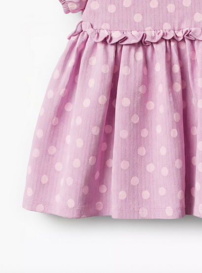 Juniors Round Neck Short Sleeves A-line Dress with Polka Dot Print-baby-girls-clothing-dressesandjumpsuits-image-5