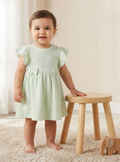 Juniors Round Neck Short Sleeves A-line Dress with Bow Accents-baby-girls-clothing-dressesandjumpsuits-image-1