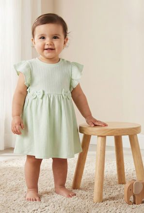 Juniors Round Neck Short Sleeves A-line Dress with Bow Accents