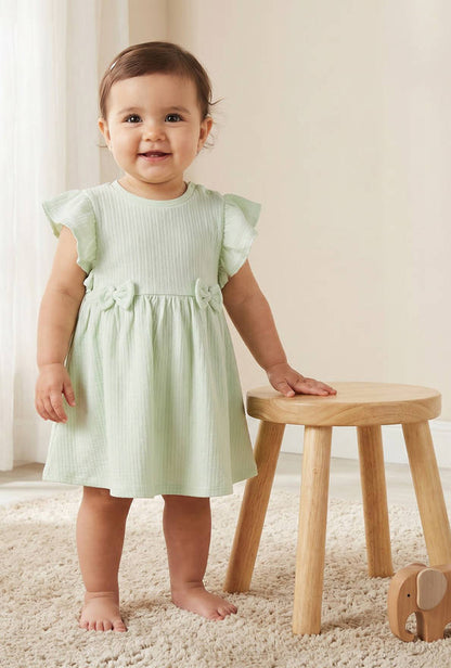 Juniors Round Neck Short Sleeves A-line Dress with Bow Accents