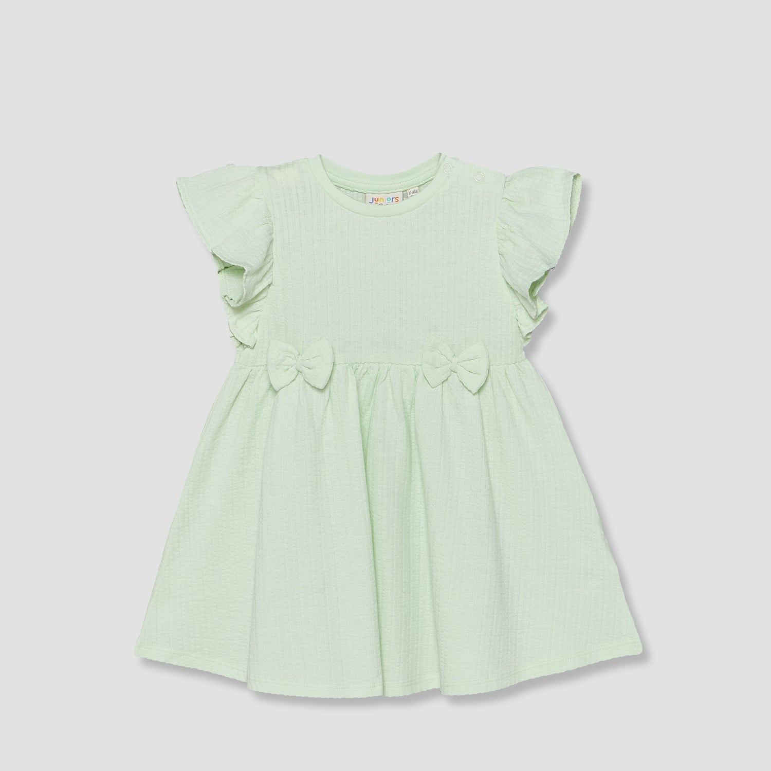 Juniors Round Neck Short Sleeves A-line Dress with Bow Accents