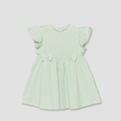 Juniors Round Neck Short Sleeves A-line Dress with Bow Accents