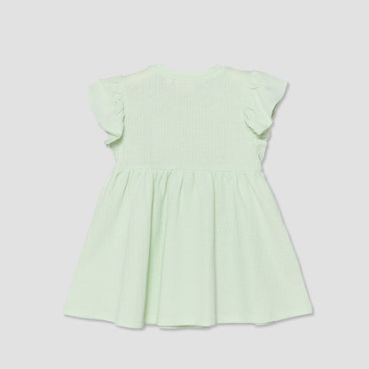 Juniors Round Neck Short Sleeves A-line Dress with Bow Accents
