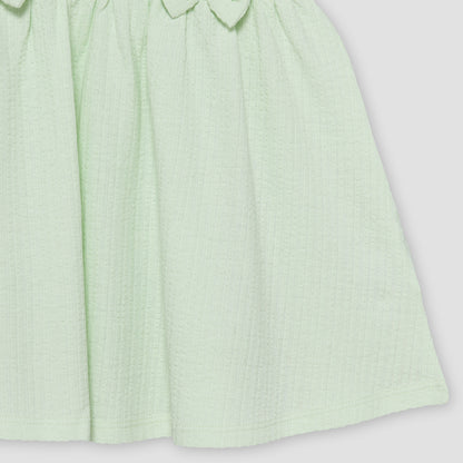Juniors Round Neck Short Sleeves A-line Dress with Bow Accents