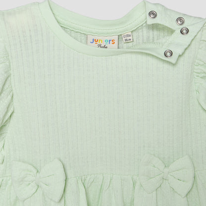Juniors Round Neck Short Sleeves A-line Dress with Bow Accents