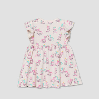 Juniors Round Neck Sleeveless A-line Dress with Unicorn Print