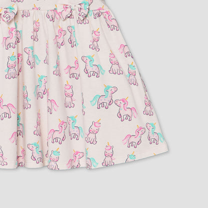 Juniors Round Neck Sleeveless A-line Dress with Unicorn Print