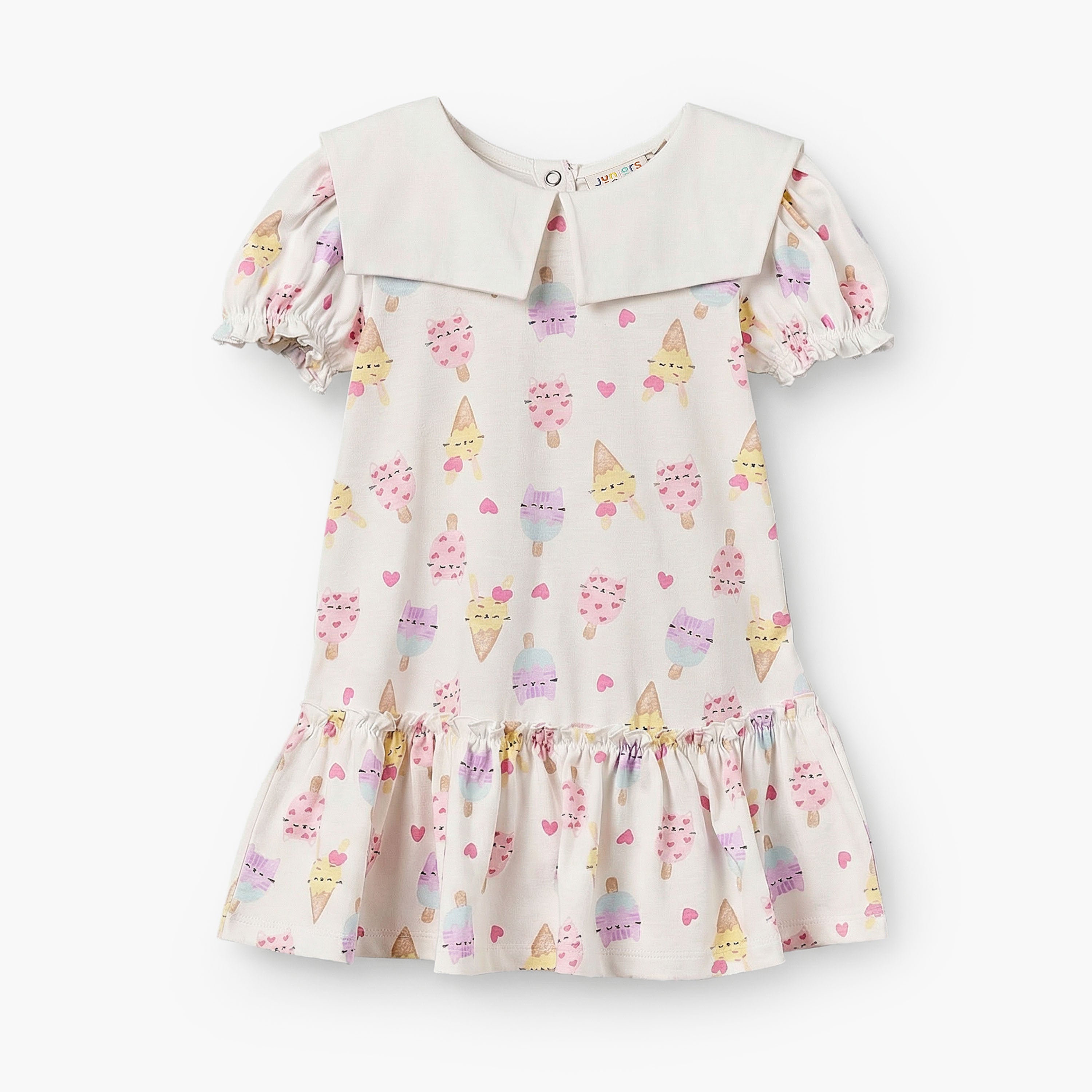 Pack of 2 Juniors Short Sleeves Drop Waist Dress with Ice Cream Print