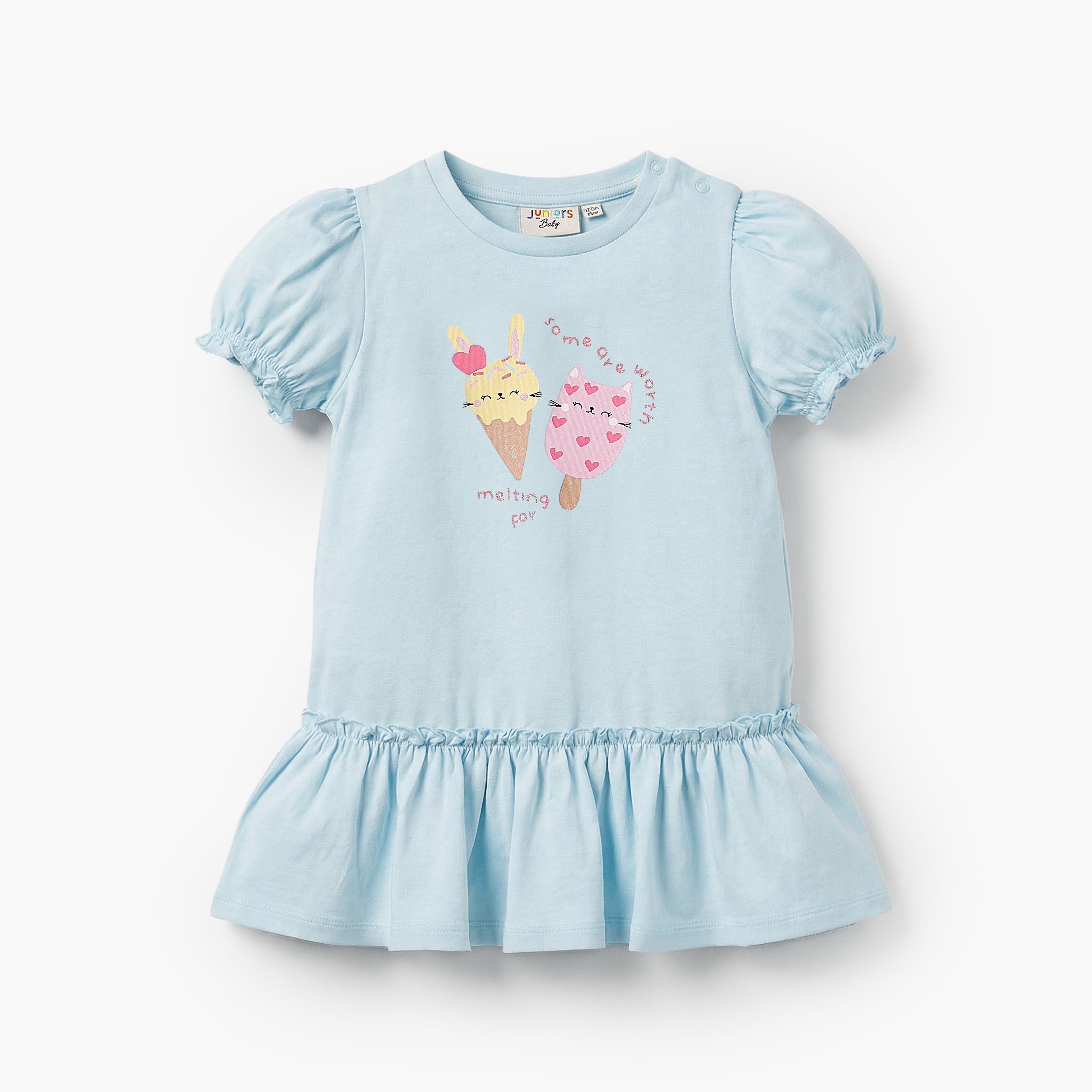 Pack of 2 Juniors Short Sleeves Drop Waist Dress with Ice Cream Print