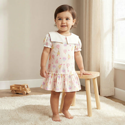 Pack of 2 Juniors Short Sleeves Drop Waist Dress with Ice Cream Print
