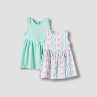 Pack of 2 Juniors Round Neck Sleeveless Knee Length A-line Dress with Shell Print-undefined-image-1