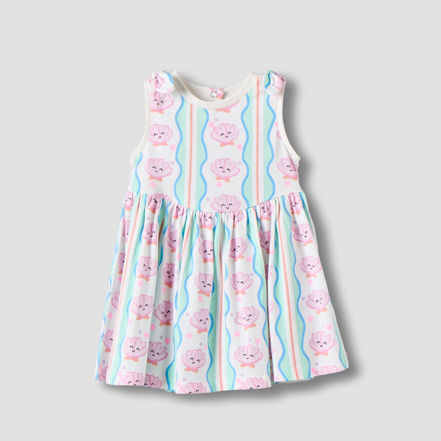 Pack of 2 Juniors Round Neck Sleeveless Knee Length A-line Dress with Shell Print