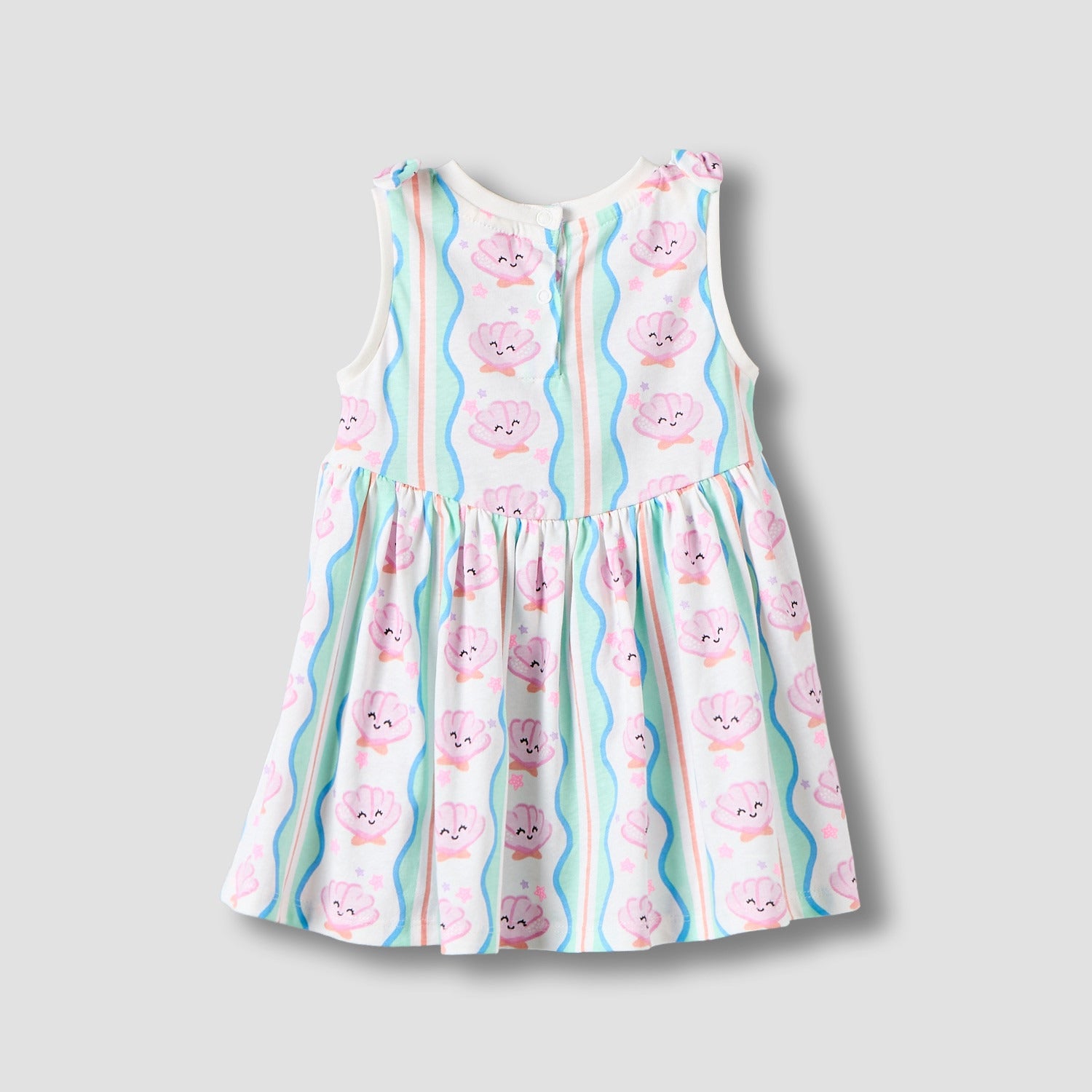 Pack of 2 Juniors Round Neck Sleeveless Knee Length A-line Dress with Shell Print