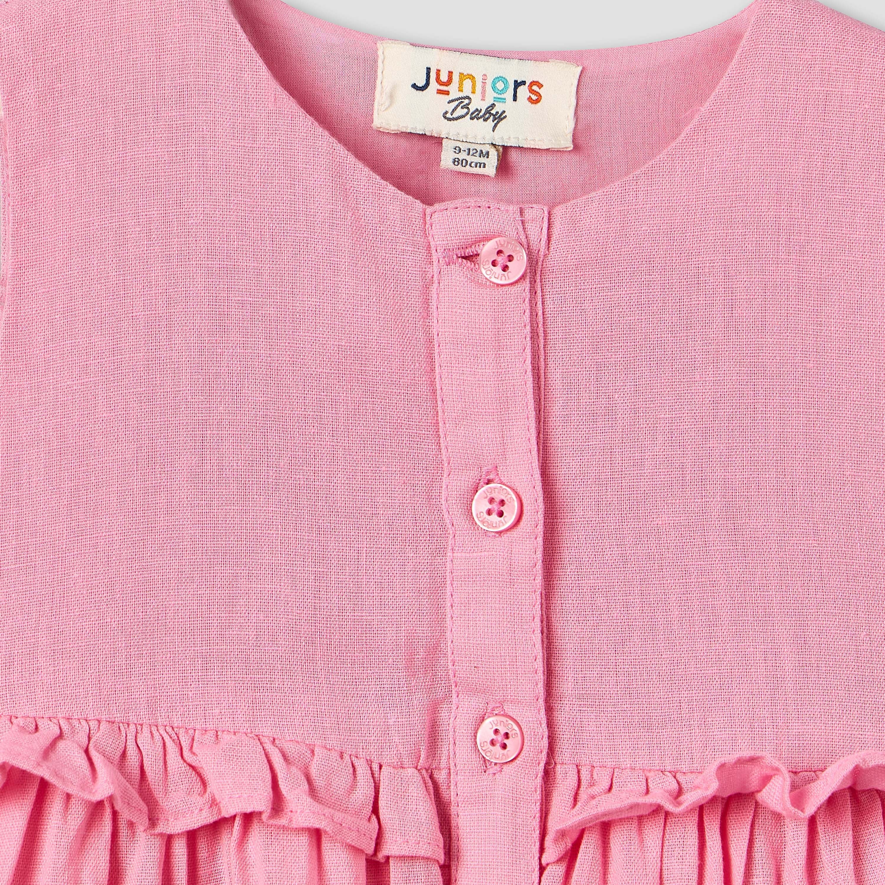 Juniors Round Neck Sleeveless Knee Length A-line Dress with Front Pockets