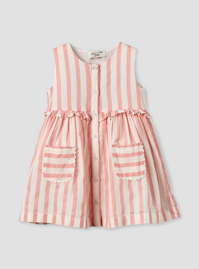 Juniors Round Neck Sleeveless Knee Length A-line Dress with Stripes-baby-girls-clothing-dressesandjumpsuits-image-1