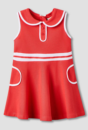 Juniors Peter Pan Collar Sleeveless Knee Length Dress with Zip Closure