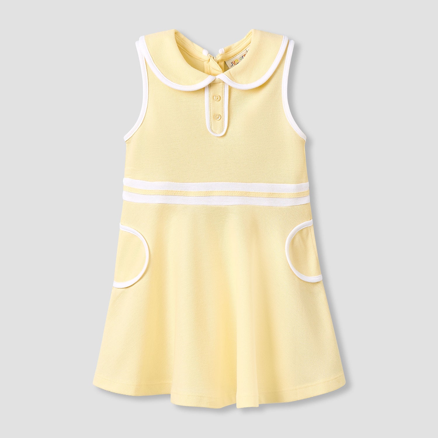 Juniors Peter Pan Collar Sleeveless Knee Length Dress with Zip Closure - Yellow / 24-36 mths