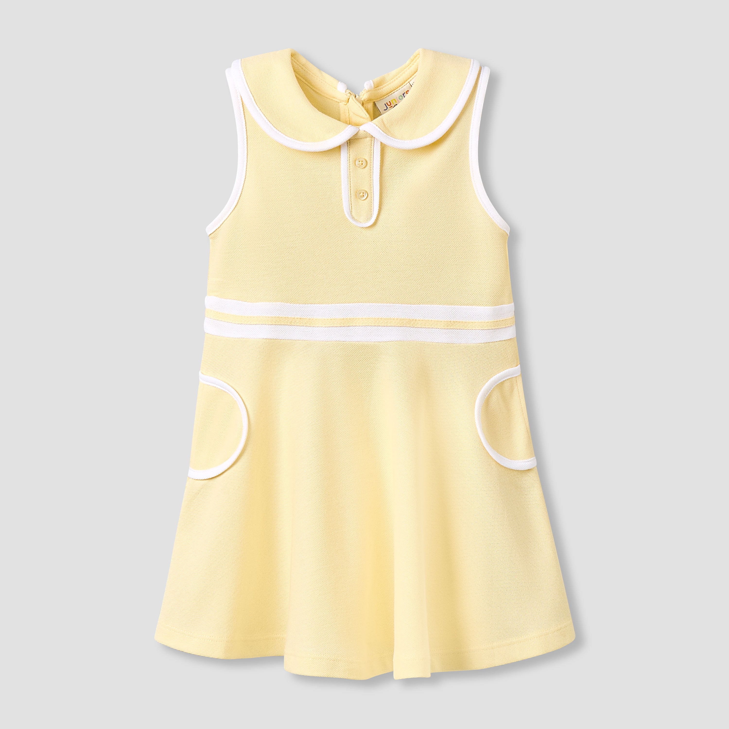 Juniors Peter Pan Collar Sleeveless Knee Length Dress with Zip Closure - Yellow / 24-36 mths
