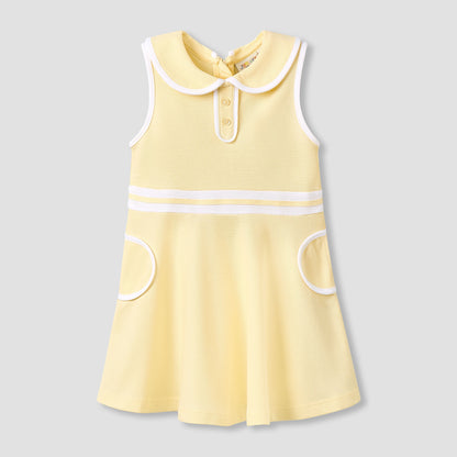 Juniors Peter Pan Collar Sleeveless Knee Length Dress with Zip Closure - Yellow / 24-36 mths