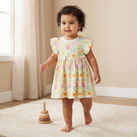 Juniors Round Neck Short Sleeves Knee Length A-line Dress with Tile Print-undefined-image-1