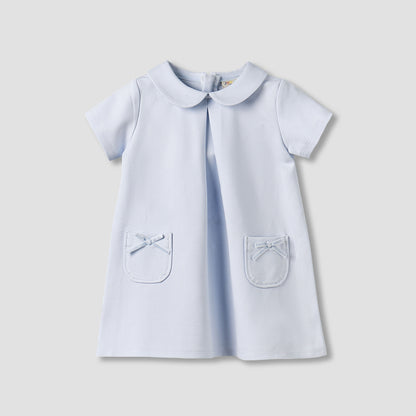 Juniors Peter Pan Collar Short Sleeve Dress with Bow Accent
