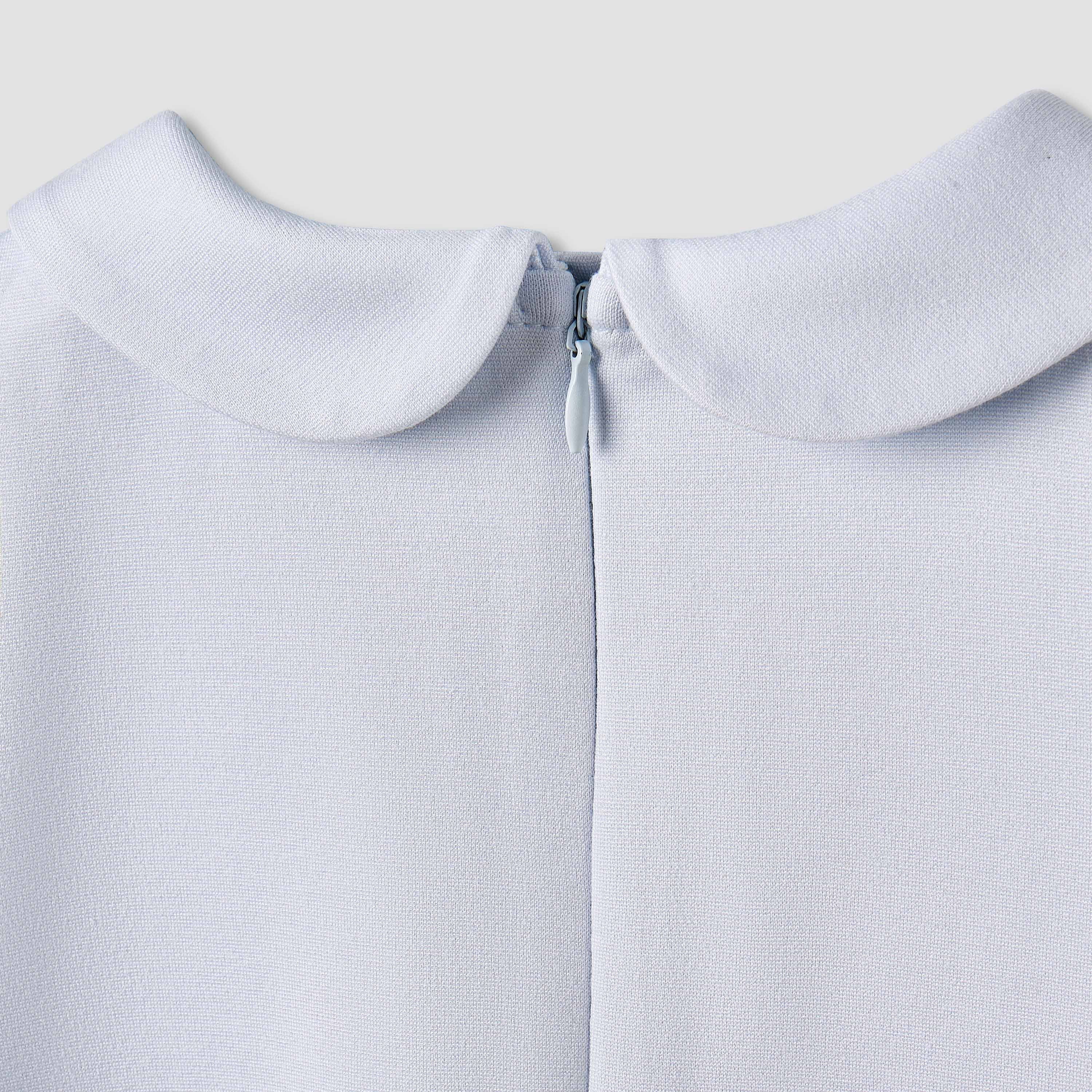 Juniors Peter Pan Collar Short Sleeve Dress with Bow Accent