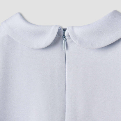 Juniors Peter Pan Collar Short Sleeve Dress with Bow Accent