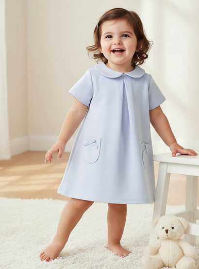 Juniors Peter Pan Collar Short Sleeve Dress with Bow Accent-baby-girls-clothing-dressesandjumpsuits-image-1