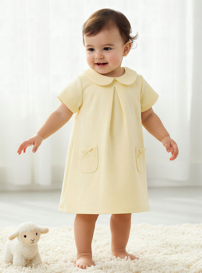 Juniors Peter Pan Collar Short Sleeve Dress with Bow Accent-baby-girls-clothing-dressesandjumpsuits-image-1
