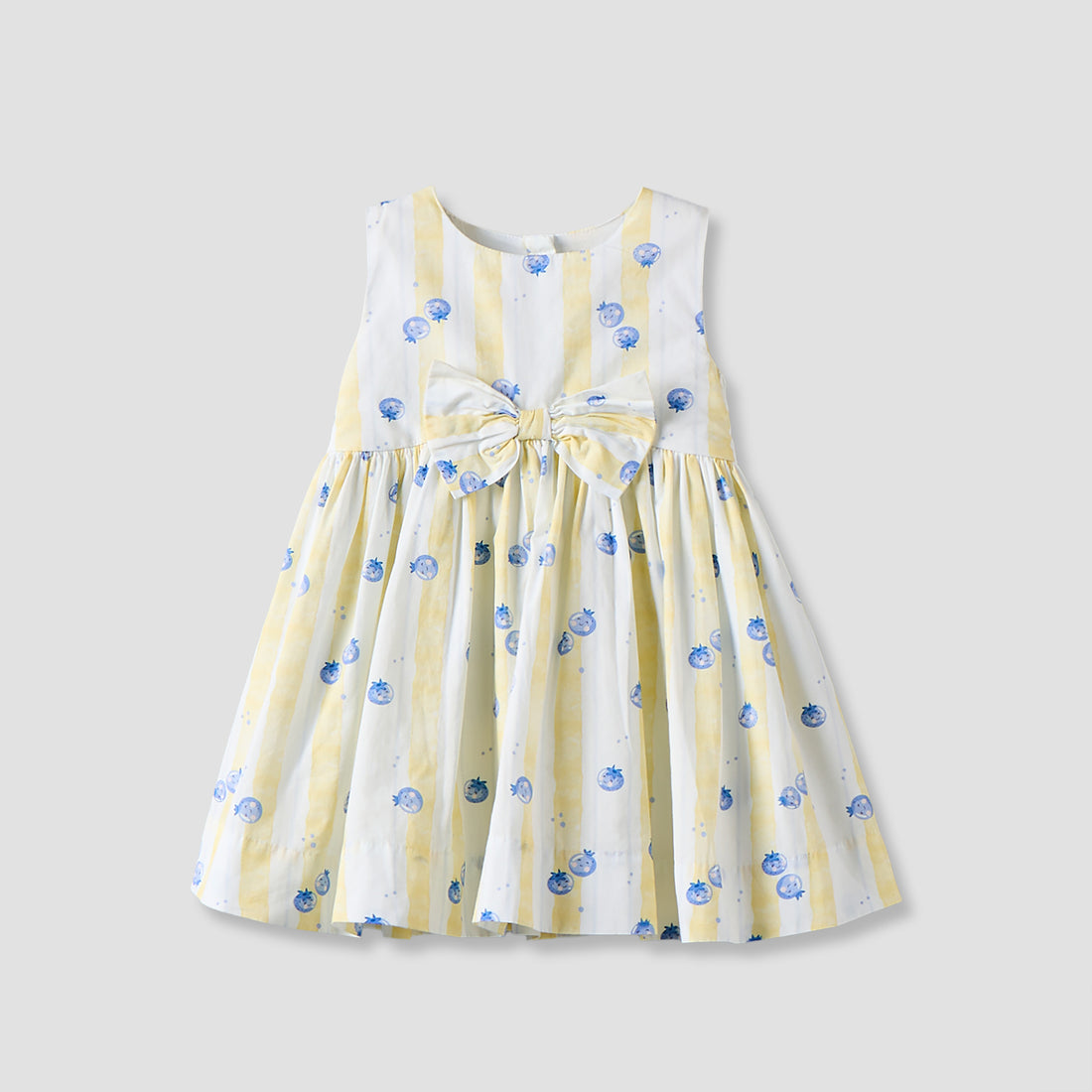Juniors Round Neck Sleeveless Knee Length Dress with Bow Accent - Yellow / 12-18 mths
