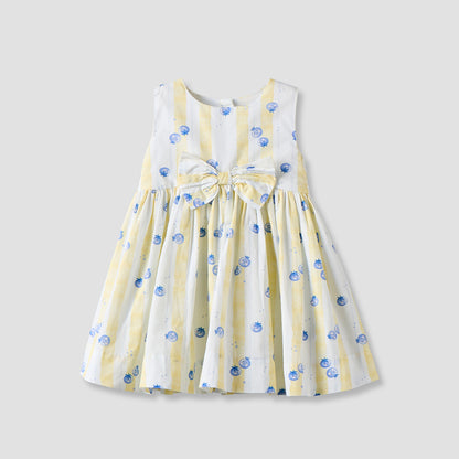 Juniors Round Neck Sleeveless Knee Length Dress with Bow Accent - Yellow / 12-18 mths