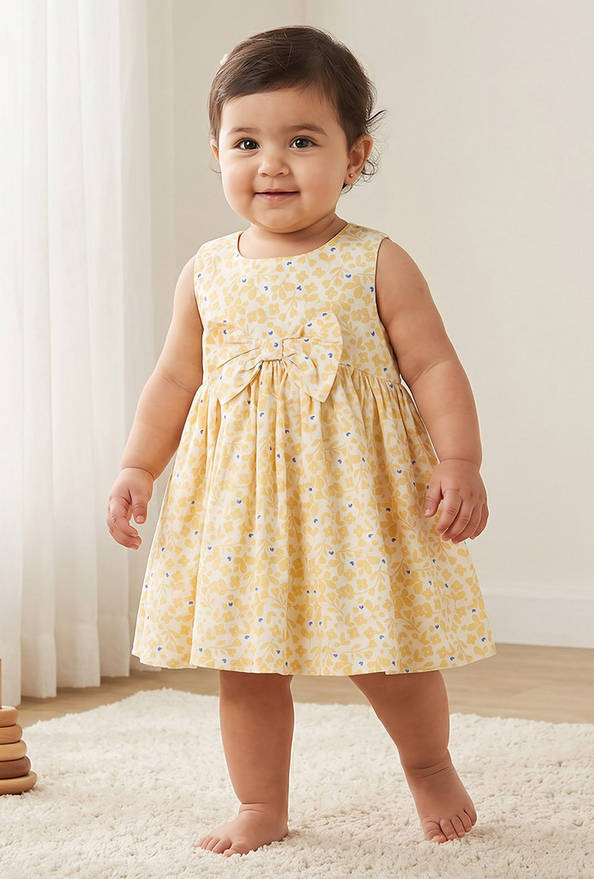 Juniors Round Neck Sleeveless Knee-Length Dress with Floral Print