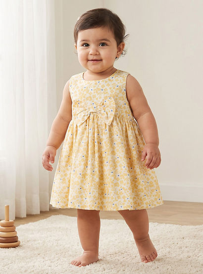 Juniors Round Neck Sleeveless Knee-Length Dress with Floral Print-baby-girls-clothing-dressesandjumpsuits-image-1