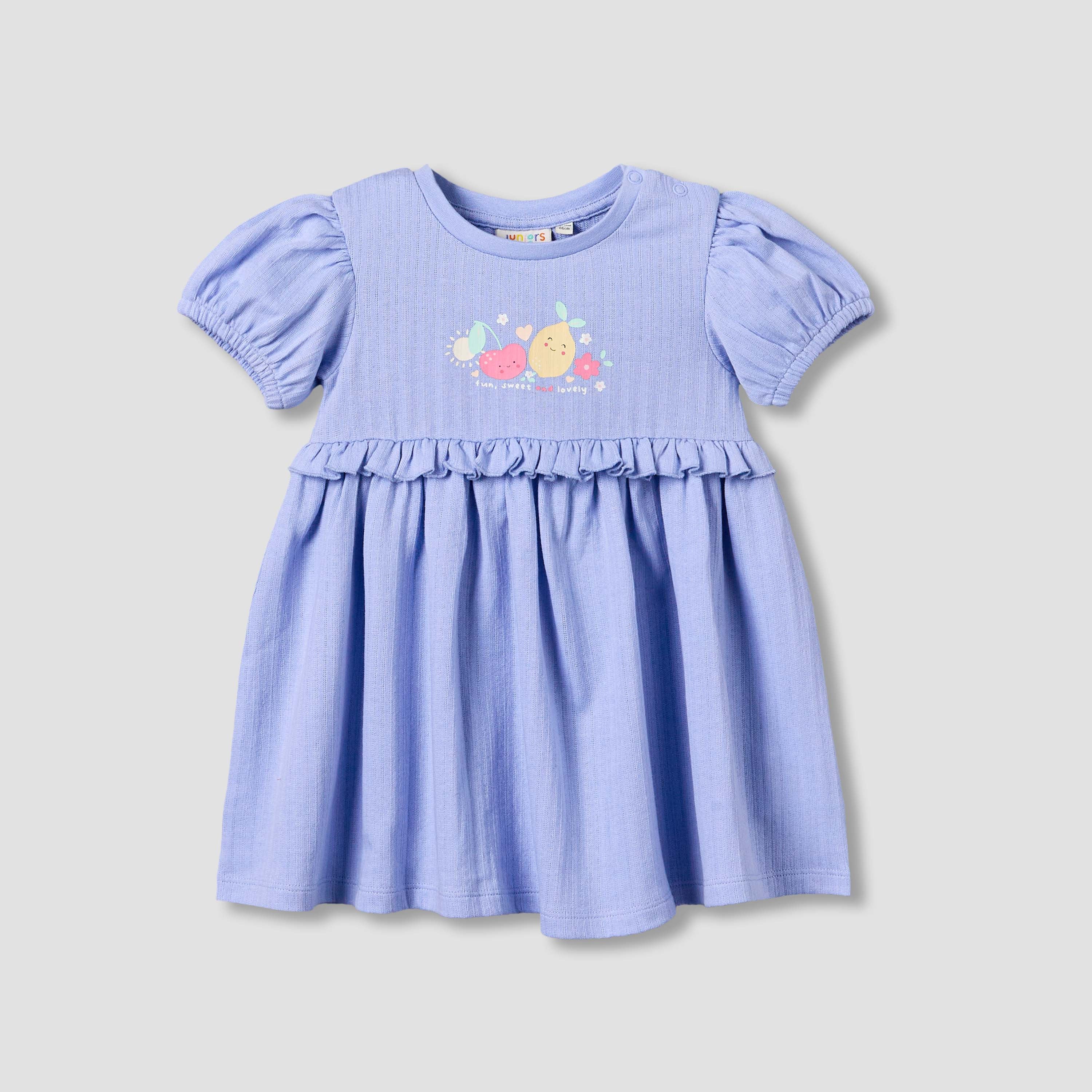 Juniors Round Neck Short Sleeves A-line Dress with Print